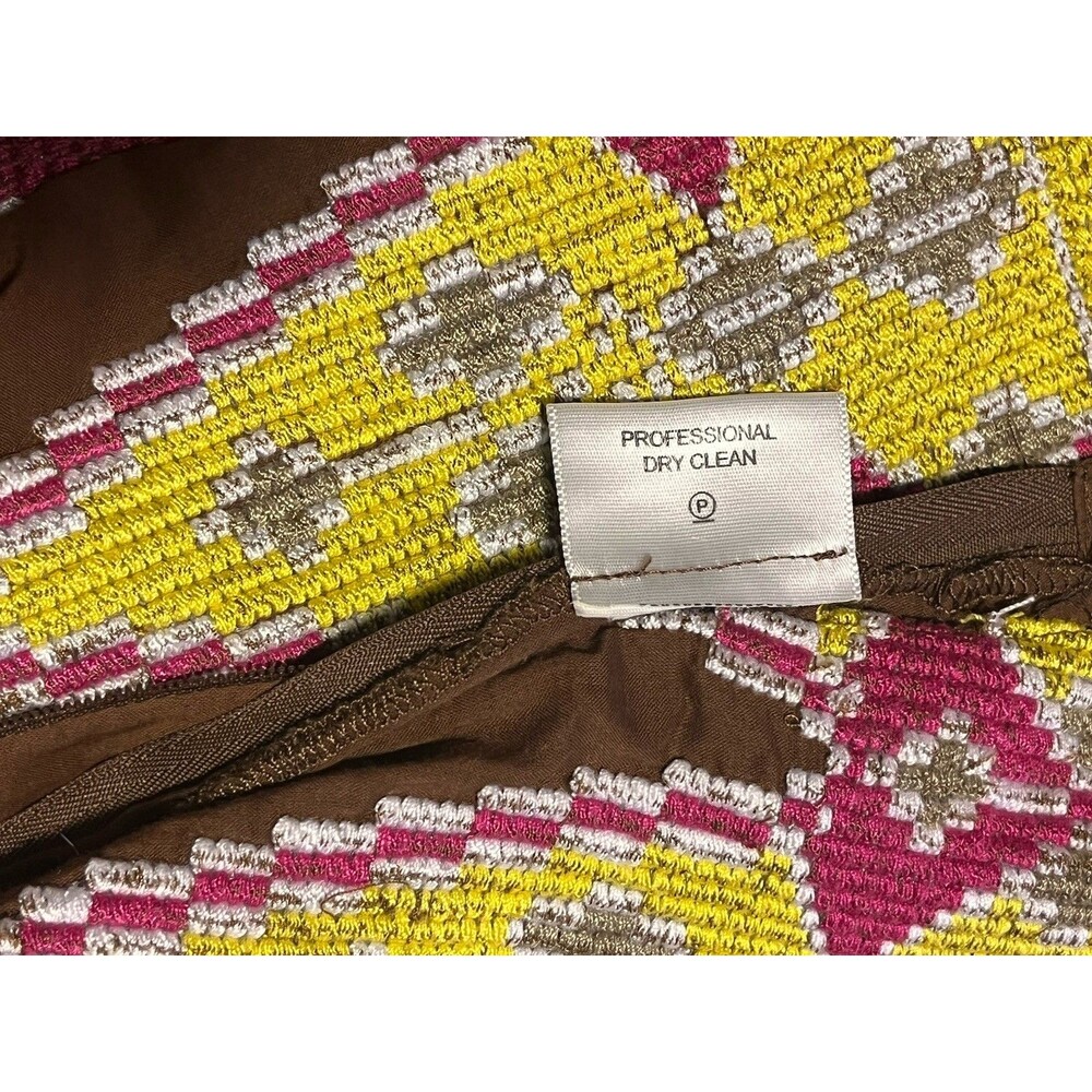 Tory Burch Tunic Top Size 10 Brown Yellow Embellished Ruffle Silk Boho V-Neck - Picture 7 of 7